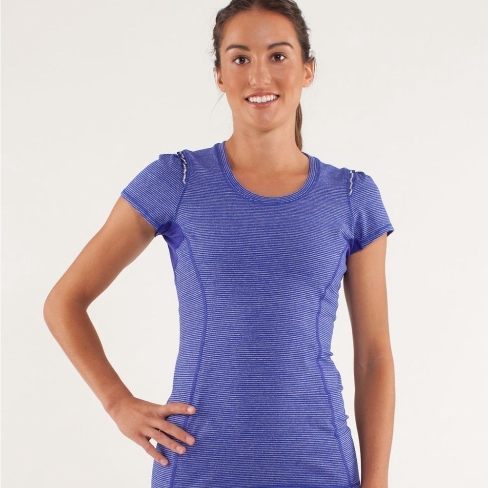 EUC Lululemon Star Runner Short Sleeve Tonka Stripe Pigment Blue Size 6